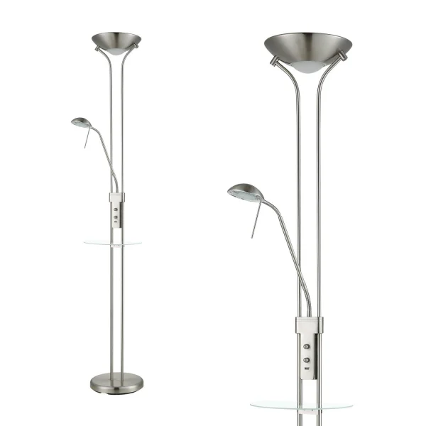 LAMPADAIRE LED AYMERICK 19W+5W 3000K USB NICKEL SATINÉ