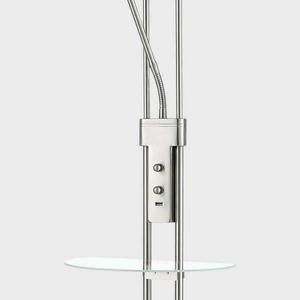 LAMPADAIRE LED AYMERICK 19W+5W 3000K USB NICKEL SATINÉ