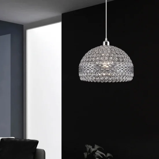 PENDENTIF 1 LUMIÈRE TUDOR CHROME ET VERRE 2