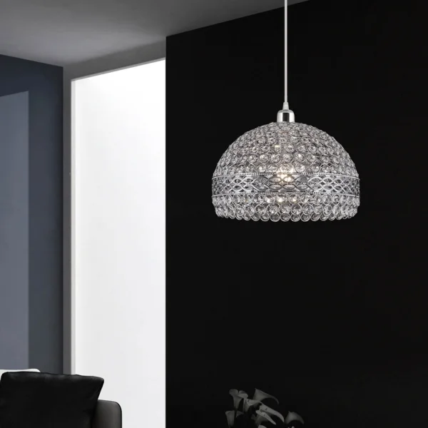 PENDENTIF 1 LUMIÈRE TUDOR CHROME ET VERRE