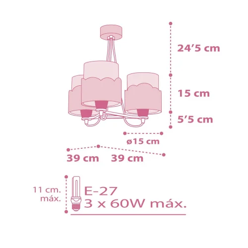 LAMPE POUR ENFANTS 3 LUMIÈRES DE LUNE E27 ROSE