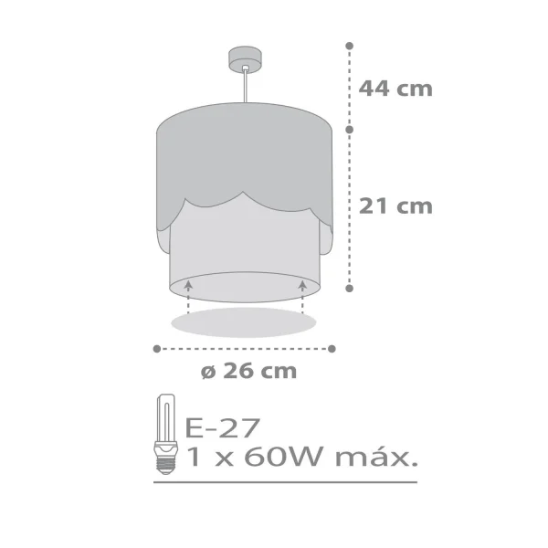 PENDENTIF LAMPE LUNE E27 GRIS