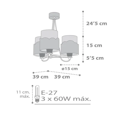 LAMPE POUR ENFANTS 3 LUMIÈRES DE LUNE E27 GRIS