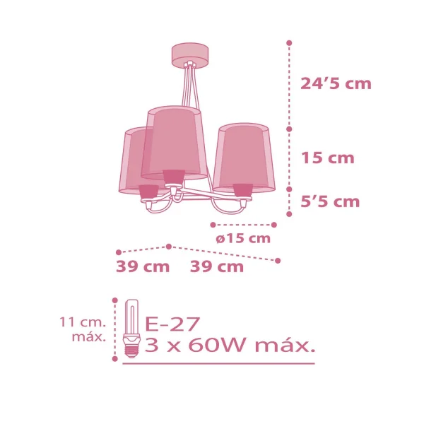 LAMPE POUR ENFANTS 3 LUMIÈRES RÊVE FLEURS E27 ROSE