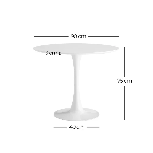 TABLE SAN ANTONI 90 CM BLANC JAMBE NOIR CASQUETTE