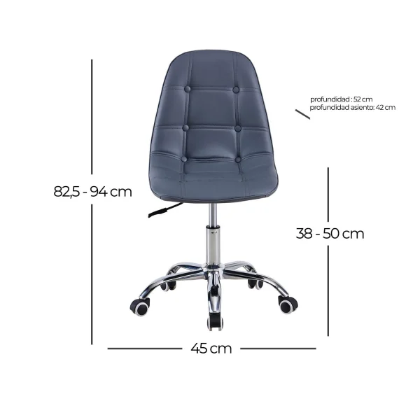 CHAISE DE BUREAU GREG AVEC ROUES CAPITONE GRISES