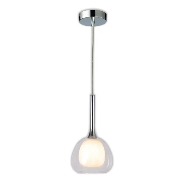 SUSPENSION 1 LUMIÈRE VERRE EXTÉRIEUR TRANSPARENT INTÉRIEUR BLANC Ø16,5 NOLINA