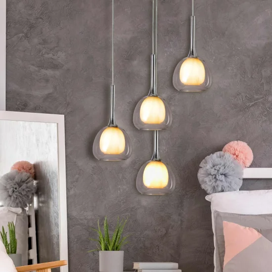 SUSPENSION 1 LUMIÈRE VERRE EXTÉRIEUR TRANSPARENT INTÉRIEUR BLANC Ø16,5 NOLINA 2