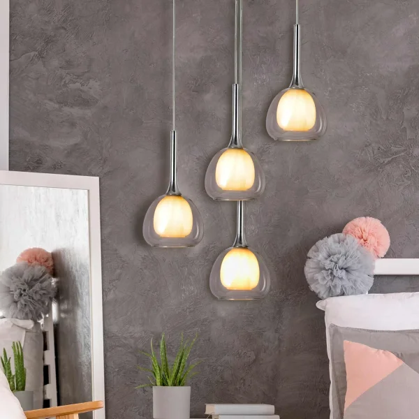 SUSPENSION 1 LUMIÈRE VERRE EXTÉRIEUR TRANSPARENT INTÉRIEUR BLANC Ø16,5 NOLINA