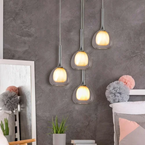 SUSPENSION 1 LUMIÈRE VERRE EXTÉRIEUR TRANSPARENT INTÉRIEUR BLANC Ø16,5 NOLINA