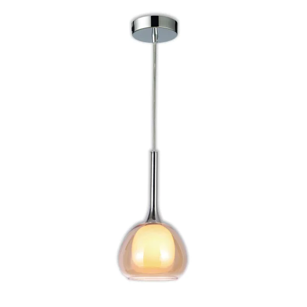 SUSPENSION 1 LUMIÈRE VERRE EXTÉRIEUR AMBRE INTÉRIEUR BLANC Ø16,5 NOLINA
