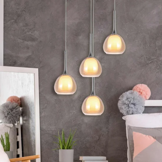 SUSPENSION 1 LUMIÈRE VERRE EXTÉRIEUR AMBRE INTÉRIEUR BLANC Ø16,5 NOLINA 2