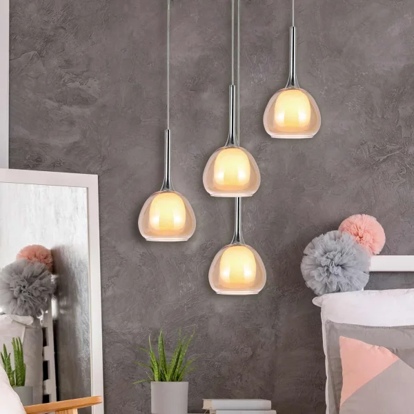 SUSPENSION 1 LUMIÈRE VERRE EXTÉRIEUR AMBRE INTÉRIEUR BLANC Ø16,5 NOLINA