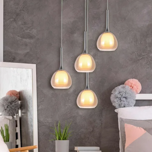 SUSPENSION 1 LUMIÈRE VERRE EXTÉRIEUR AMBRE INTÉRIEUR BLANC Ø16,5 NOLINA