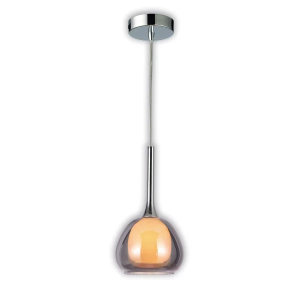 SUSPENSION 1 LUMIÈRE VERRE EXTÉRIEUR FUMÉ INTÉRIEUR BLANC Ø16,5 NOLINA
