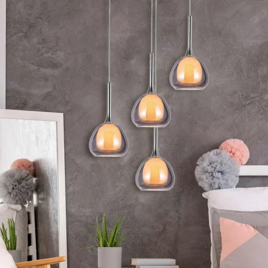 SUSPENSION 1 LUMIÈRE VERRE EXTÉRIEUR FUMÉ INTÉRIEUR BLANC Ø16,5 NOLINA 2