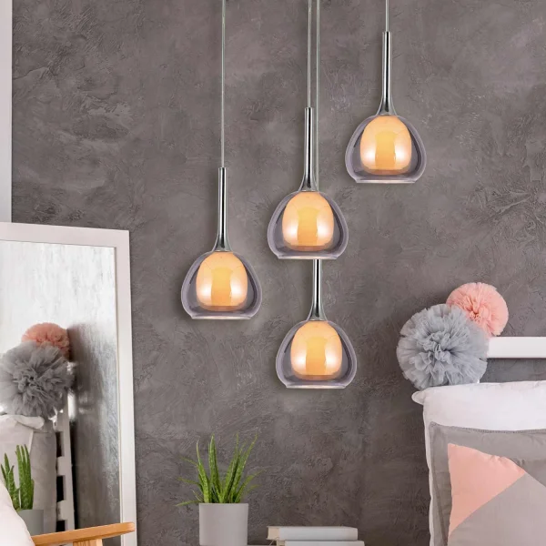 SUSPENSION 1 LUMIÈRE VERRE EXTÉRIEUR FUMÉ INTÉRIEUR BLANC Ø16,5 NOLINA