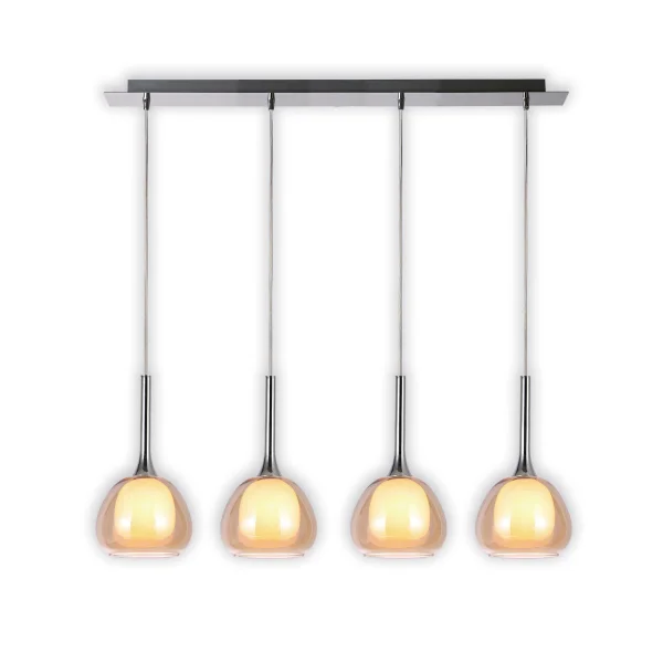 SUSPENSION 4 LUMIÈRES VERRE EXTÉRIEUR AMBRE INTÉRIEUR BLANC NOLINA