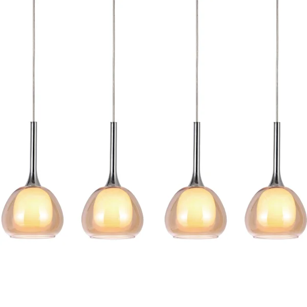 SUSPENSION 4 LUMIÈRES VERRE EXTÉRIEUR AMBRE INTÉRIEUR BLANC NOLINA