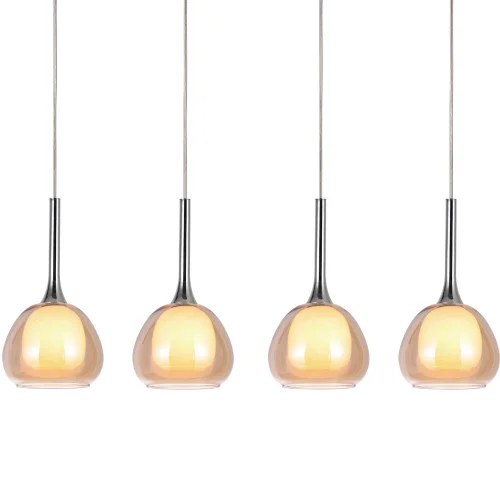 SUSPENSION 4 LUMIÈRES VERRE EXTÉRIEUR AMBRE INTÉRIEUR BLANC NOLINA