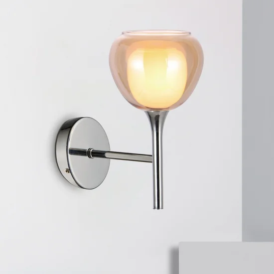 APPLIQUE MURALE 1 LUMIÈRE VERRE EXTÉRIEUR AMBRE INTÉRIEUR BLANC NOLINA