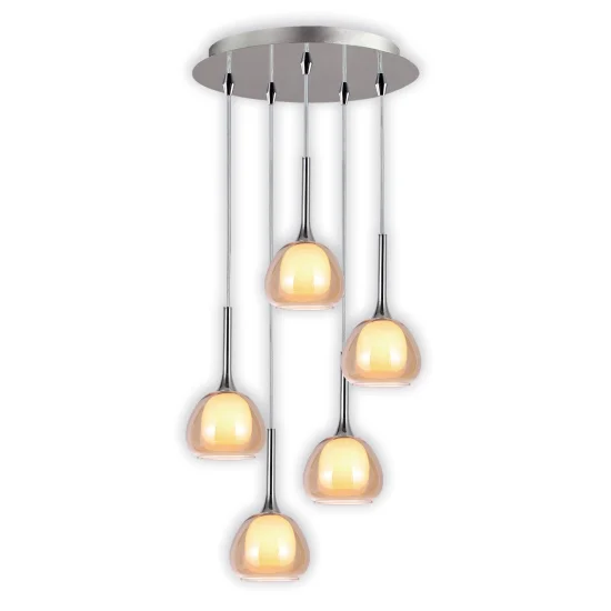 SUSPENSION 5 LUMIÈRES CRISTAL EXTÉRIEUR AMBRE INTÉRIEUR BLANC Ø45 NOLINA 2