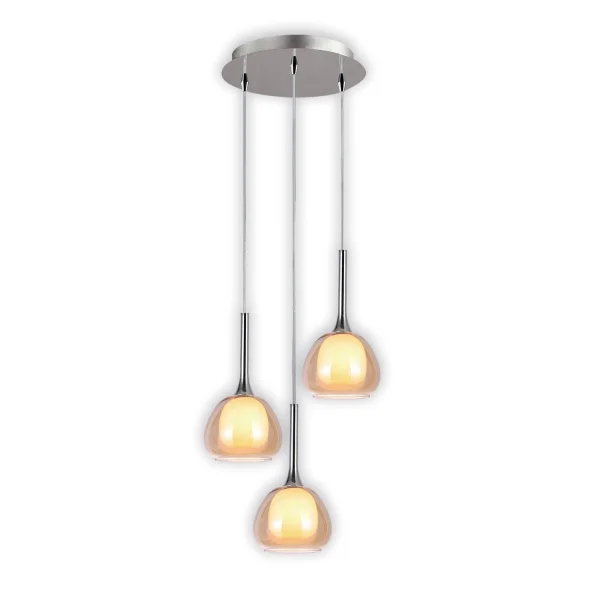 SUSPENSION 3 LUMIÈRES VERRE EXTÉRIEUR AMBRE VERRE INTÉRIEUR BLANC Ø38 NOLINA
