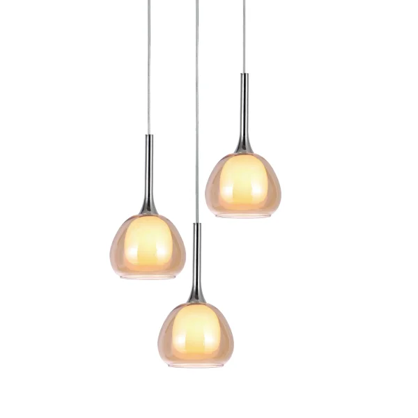 SUSPENSION 3 LUMIÈRES VERRE EXTÉRIEUR AMBRE VERRE INTÉRIEUR BLANC Ø38 NOLINA
