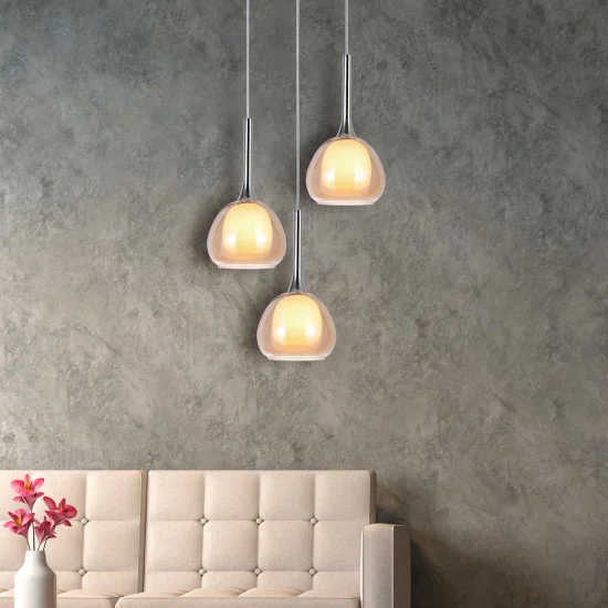SUSPENSION 3 LUMIÈRES VERRE EXTÉRIEUR AMBRE VERRE INTÉRIEUR BLANC Ø38 NOLINA