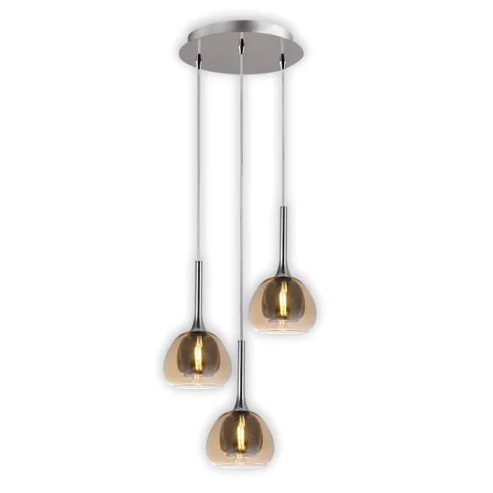 SUSPENSION 3 LUMIÈRES VERRE EXTÉRIEUR AMBRÉ INTÉRIEUR FUMÉ Ø38 NOLINA 2