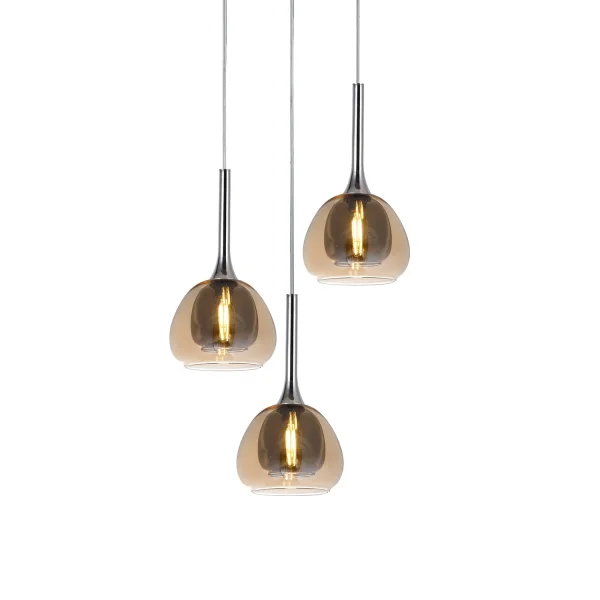 SUSPENSION 3 LUMIÈRES VERRE EXTÉRIEUR AMBRÉ INTÉRIEUR FUMÉ Ø38 NOLINA