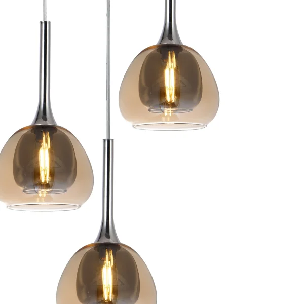 SUSPENSION 3 LUMIÈRES VERRE EXTÉRIEUR AMBRÉ INTÉRIEUR FUMÉ Ø38 NOLINA