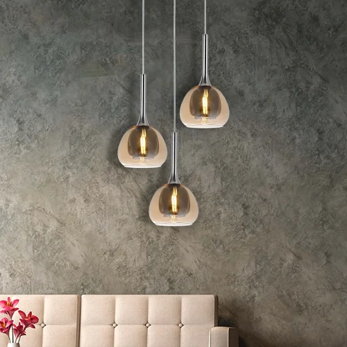 SUSPENSION 3 LUMIÈRES VERRE EXTÉRIEUR AMBRÉ INTÉRIEUR FUMÉ Ø38 NOLINA