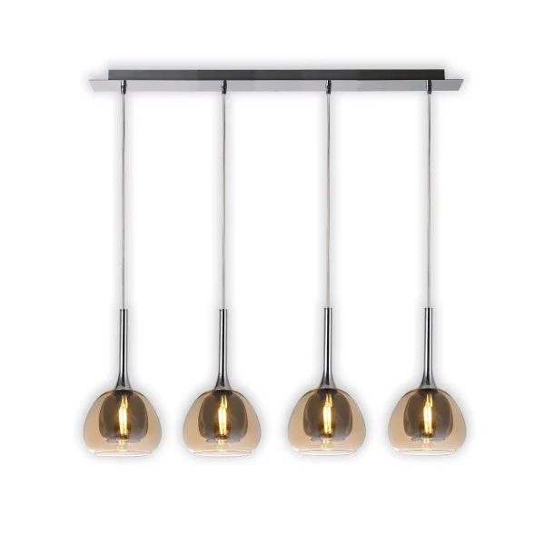 SUSPENSION 4 LUMIÈRES VERRE EXTÉRIEUR AMBRE INTÉRIEUR FUMÉ NOLINA