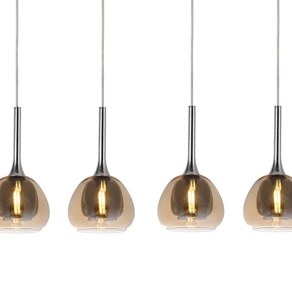 SUSPENSION 4 LUMIÈRES VERRE EXTÉRIEUR AMBRE INTÉRIEUR FUMÉ NOLINA