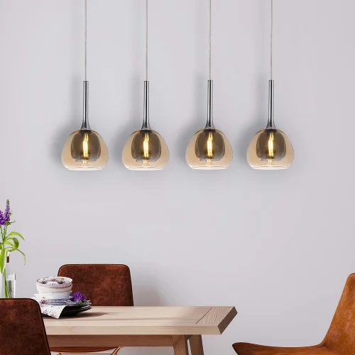 SUSPENSION 4 LUMIÈRES VERRE EXTÉRIEUR AMBRE INTÉRIEUR FUMÉ NOLINA