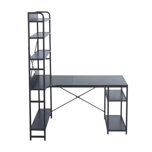 TABLE DE BUREAU AVEC ÉTAGÈRES NOIR SWINDON