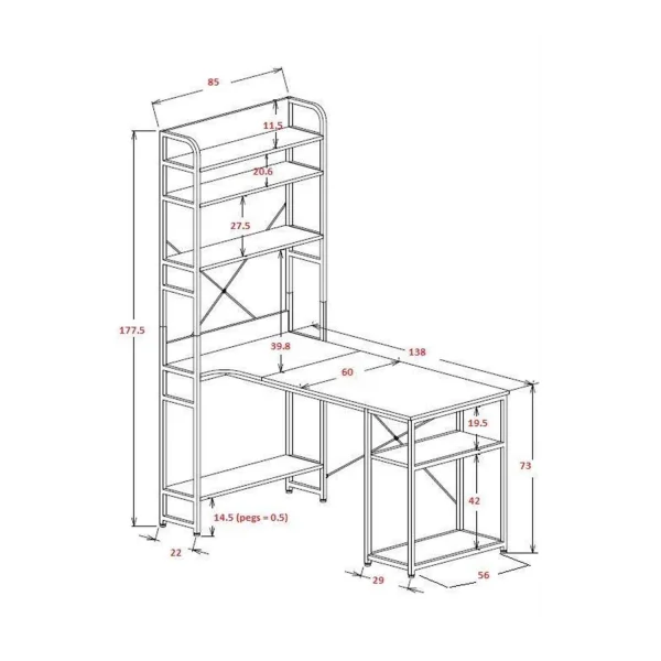 TABLE DE BUREAU AVEC ÉTAGÈRES NOIR SWINDON