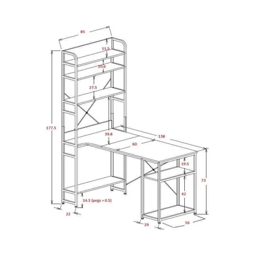 TABLE DE BUREAU AVEC ÉTAGÈRES NOIR SWINDON