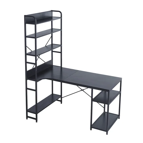 TABLE DE BUREAU AVEC ÉTAGÈRES NOIR SWINDON