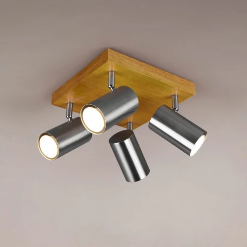 PLAFÓN DE TECHO GRAFTON 4 LUCES MARRÓN CLARO NÍQUEL MATE