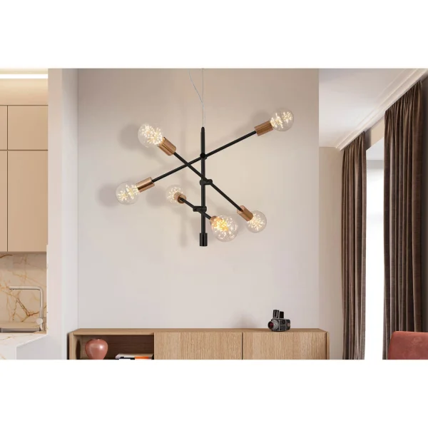 SUSPENSION JUPITER 6 LUMIÈRES NOIR