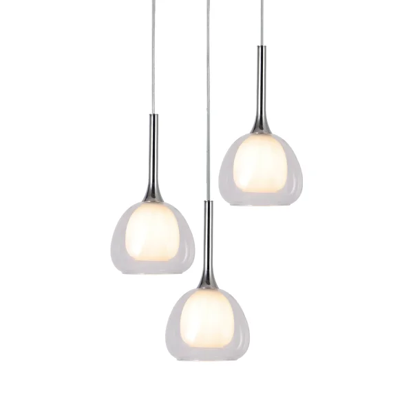 SUSPENSION 3 LUMIÈRES VERRE EXTÉRIEUR TRANSPARENT INTÉRIEUR BLANC Ø38 NOLINA