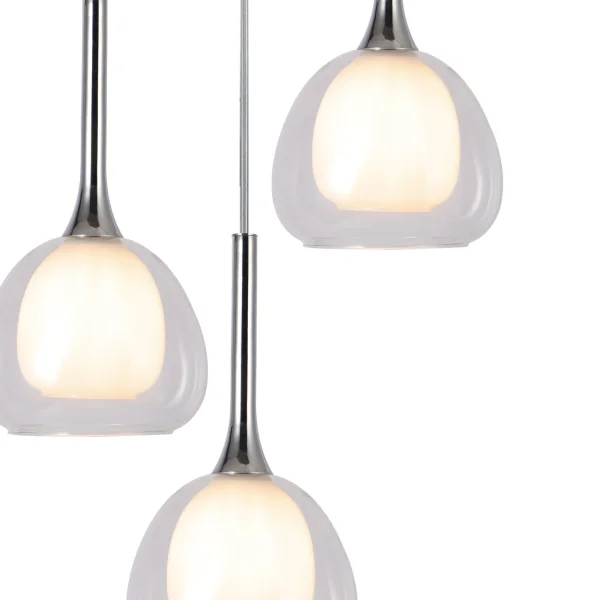 SUSPENSION 3 LUMIÈRES VERRE EXTÉRIEUR TRANSPARENT INTÉRIEUR BLANC Ø38 NOLINA