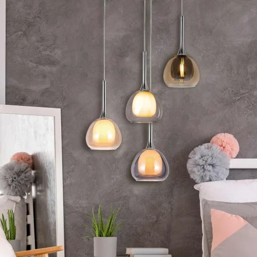 SUSPENSION 3 LUMIÈRES VERRE EXTÉRIEUR TRANSPARENT INTÉRIEUR BLANC Ø38 NOLINA