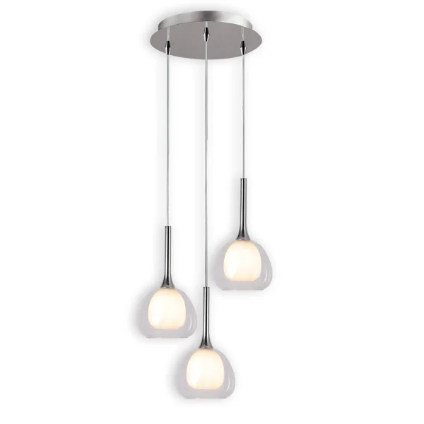 SUSPENSION 3 LUMIÈRES VERRE EXTÉRIEUR TRANSPARENT INTÉRIEUR BLANC Ø38 NOLINA