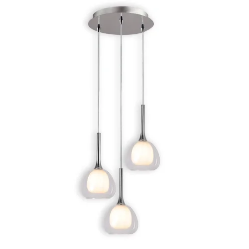 SUSPENSION 3 LUMIÈRES VERRE EXTÉRIEUR TRANSPARENT INTÉRIEUR BLANC Ø38 NOLINA
