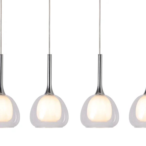 SUSPENSION 4 LUMIÈRES VERRE EXTÉRIEUR TRANSPARENT INTÉRIEUR BLANC NOLINA