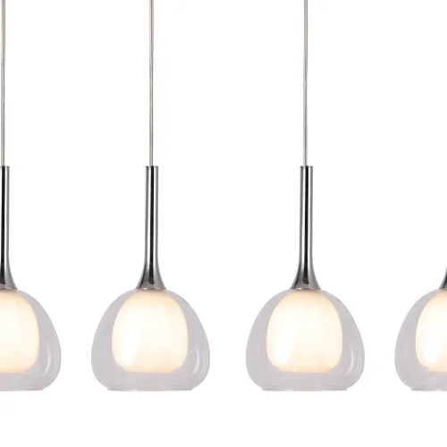 SUSPENSION 4 LUMIÈRES VERRE EXTÉRIEUR TRANSPARENT INTÉRIEUR BLANC NOLINA