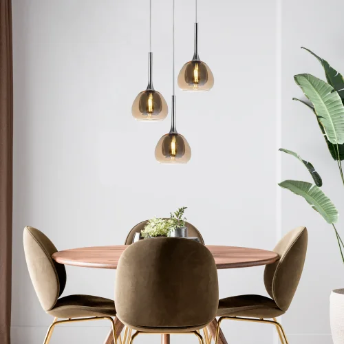 SUSPENSION 3 LUMIÈRES VERRE EXTÉRIEUR AMBRÉ INTÉRIEUR FUMÉ Ø38 NOLINA